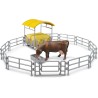 BRUDER 62612 - Rossaio con recinzioni, mangiatoia, balle quadrate, 1 bovino | Accessori per fattoria, agricoltura, mucca, anima