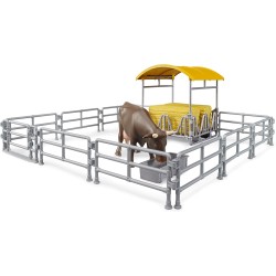 BRUDER 62612 - Rossaio con recinzioni, mangiatoia, balle quadrate, 1 bovino | Accessori per fattoria, agricoltura, mucca, anima