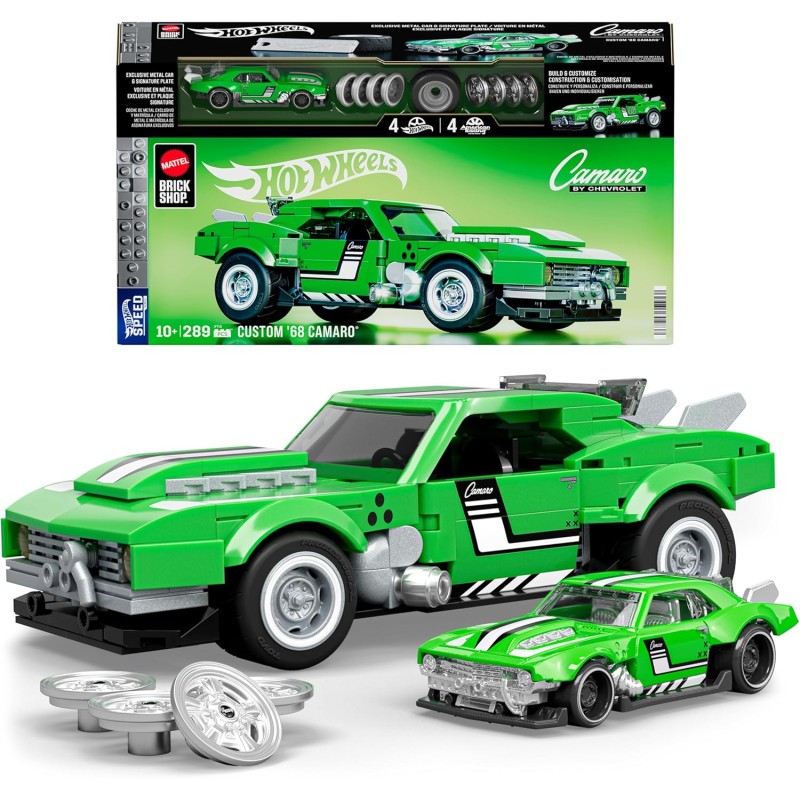 ​​Mattel Brick Shop Hot Wheels - Custom ’68 Camaro Serie Speed, set da costruire con 289 pezzi, dettagli realistici e adesivi p