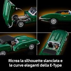 LEGO Icons 11381 Jaguar E-Type - Kit di Modellismo per Adulti di Classica Auto Sportiva - Motore 6 Cilindri in Linea e Kit di A