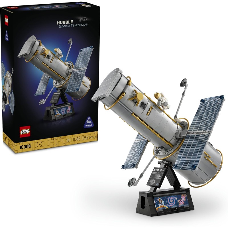LEGO Icons 11382 Telescopio Spaziale Hubble - Kit di Modellismo 3D per Adulti - Set STEM con Pannelli Solari, Quadro Comandi e 