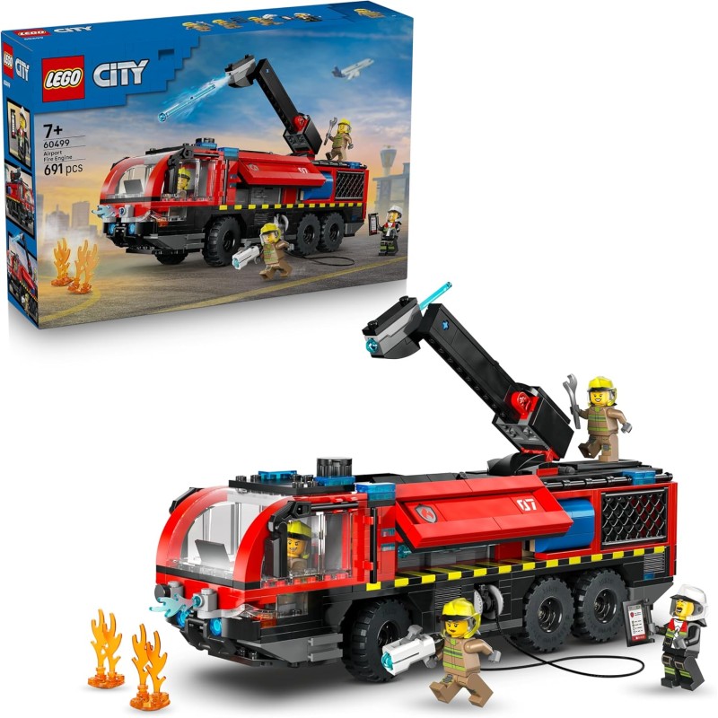 LEGO City 60499 Autopompa dell’Aeroporto - Camion Giocattolo dei Pompieri - Veicolo di Emergenza con 4 Minifigure di Vigili del