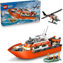 LEGO City 60504 Coast Guard Rescue Boat & Helicopter Toy - Emergency Vehicles Playset w/Model Floating Ship, 5 Minifigures & Do