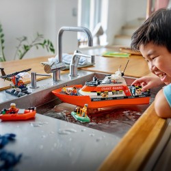 LEGO City 60504 Coast Guard Rescue Boat & Helicopter Toy - Emergency Vehicles Playset w/Model Floating Ship, 5 Minifigures & Do