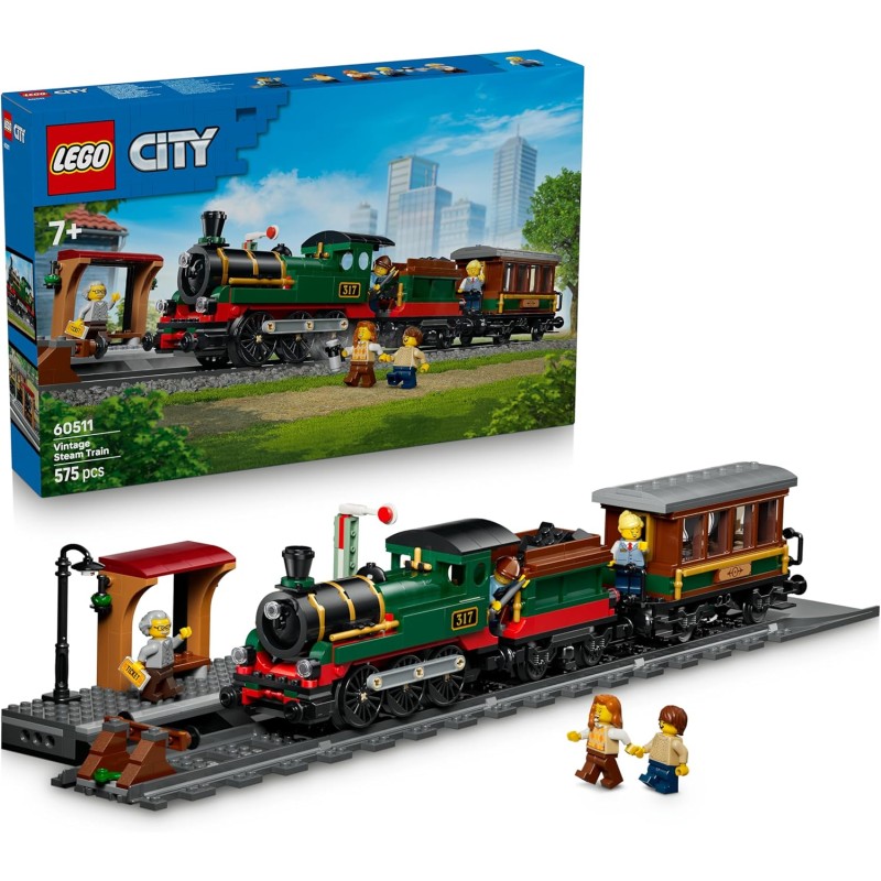 LEGO City 60511 Treno a Vapore Vintage Giocattolo - Kit di Modellismo STEM con Stazione, Binari, Cabina di Comando, Segnale di 
