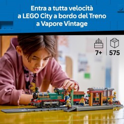 LEGO City 60511 Treno a Vapore Vintage Giocattolo - Kit di Modellismo STEM con Stazione, Binari, Cabina di Comando, Segnale di 