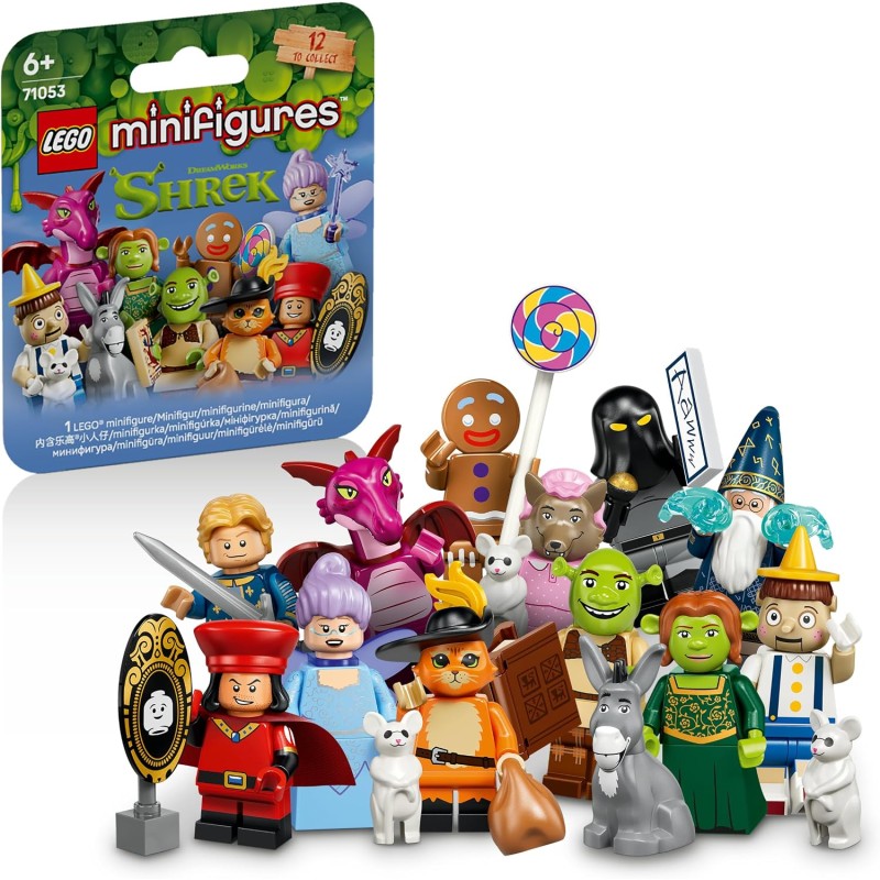 LEGO 71053 Minifigures Serie Shrek - Scatola a Sorpresa - Giocattolo con 1 di 12 Personaggi da Collezione tra cui: Fiona, Ciuch