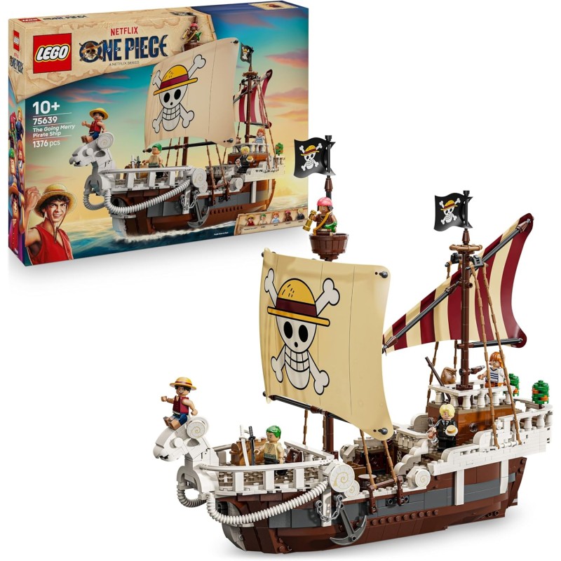 LEGO 75639 ONE PIECE La Nave Pirata Going Merry - Modello di Barca Giocattolo da Esposizione con 5 Minifigure tra cui Luffy, Zo