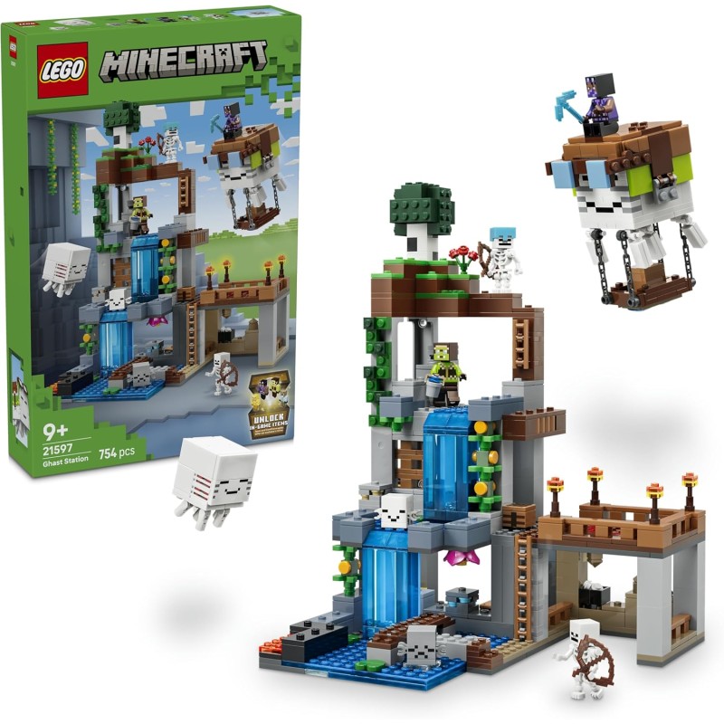 LEGO 21597 Minecraft Stazione di Ghast Giocattolo - 8 Personaggi Inclusi 2 Scheletri e 4 Ghast con Accessori - Decorazione Came