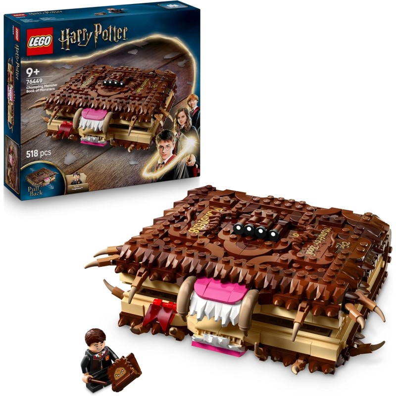 LEGO 76449 Harry Potter Il Libro Mostro dei Mostri Azzannante - Giocattolo Interattivo con Motore Pull-Back e Bocca Apribile - 