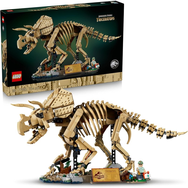 LEGO 77985 Jurassic World Fossili di Dinosauro: Triceratopo - Kit Modellismo per Adulti con Minifigure del Dr. Gerry Harding - 