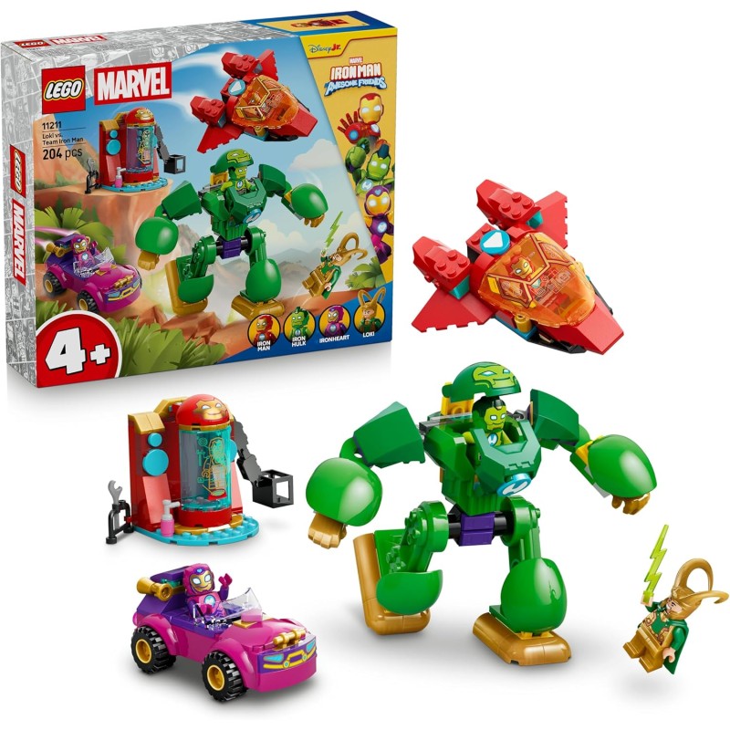 LEGO | 11211 Marvel Loki vs. Team Iron Man - Giocattolo da Supereroi con Auto, Aereo, Action Figure Mech e 4 Minifigure - Regal