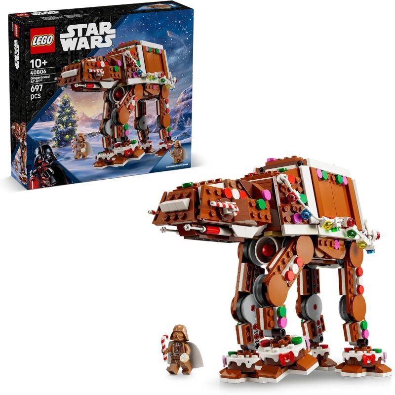 LEGO Star Wars 40806 Walker AT-AT Pan di Zenzero - Giochi di Natale Fai da Te con Minifigure Darth Vader con Spada Laser - Deco