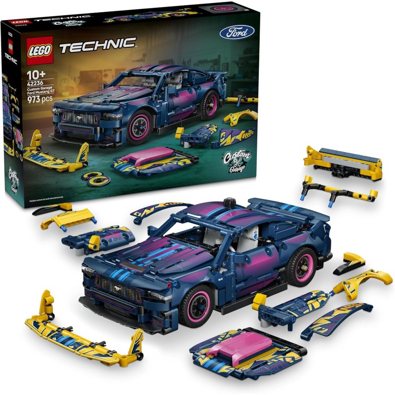 LEGO Technic 42236 Auto Ford Mustang GT Custom Garage GT Giocattolo - Kit di Modellismo con Motore V8, Sterzo HOG e Parti della