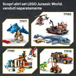 LEGO 77982 Jurassic World Fuga dal Dinosauro Spinosauro - Giocattolo Interattivo con una Figura di Dinosauro, una Moto e 2 Mini