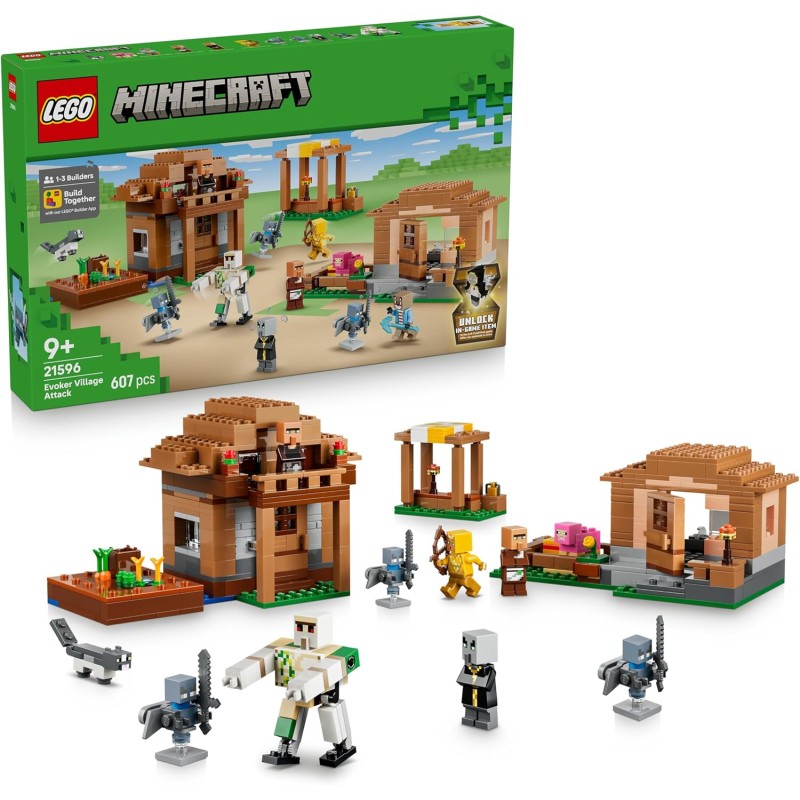 LEGO 21596 Minecraft Attacco al Villaggio dell’Evocatore - Casa Giocattolo con Giardino e 11 Personaggi tra cui Villico Murator