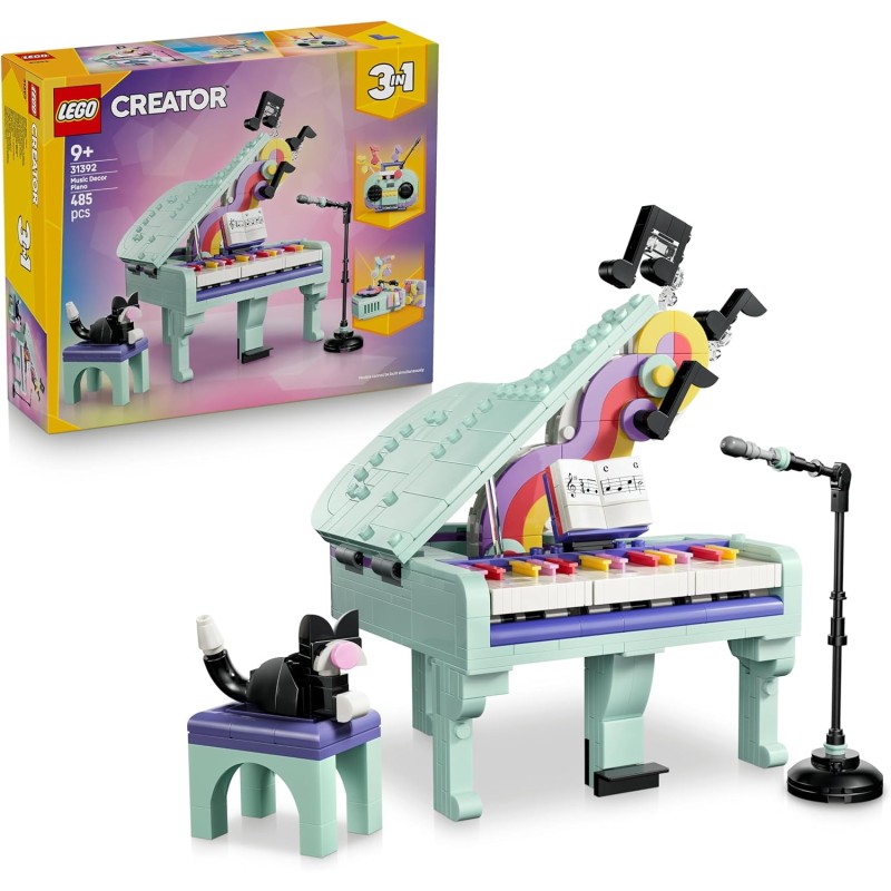 LEGO 31392 Creator 3 in 1: Pianoforte Decorativo con Gatto Giocattolo - Kit Modellismo Retrò Trasformabile in Radio o Giradisch