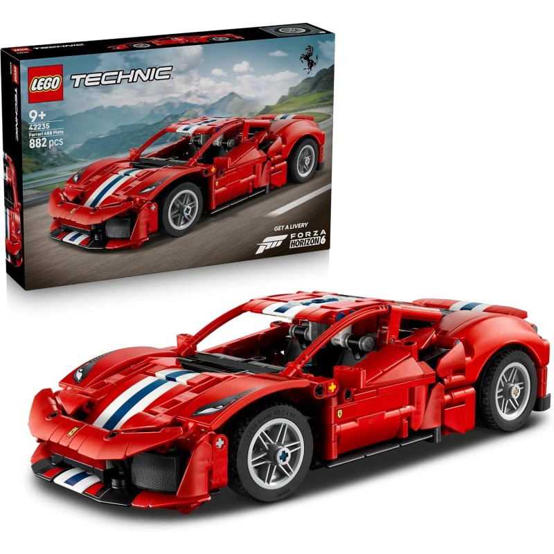 LEGO 42235 Technic Auto Ferrari 488 PISTA - Macchina Giocattolo con Motore V8, Sterzo e Differenziale - Decorazione da Camerett