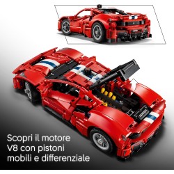 LEGO 42235 Technic Auto Ferrari 488 PISTA - Macchina Giocattolo con Motore V8, Sterzo e Differenziale - Decorazione da Camerett