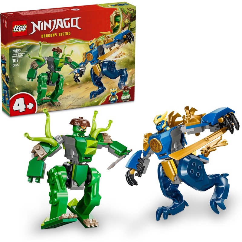 LEGO 71853 NINJAGO Duello con il Drago-Mech di Jay - Giocattolo Ninja con 2 Action Figure, 2 Minifigure, Katana e Spade - Idea 