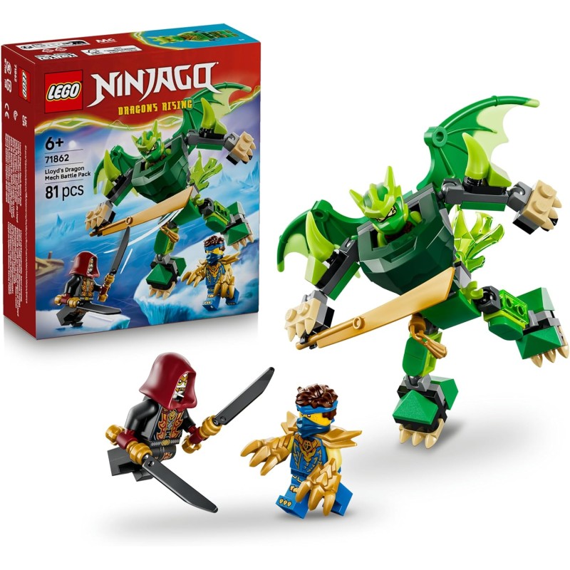 LEGO 71862 NINJAGO Battle Pack Mech Drago di Lloyd - Giocattolo Ninja con Action Figure, 3 Minifigure e Katana - Decorazione Ca