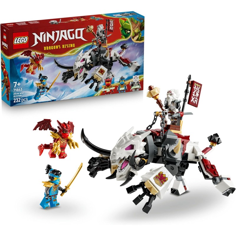 LEGO 71863 NINJAGO Zilvar e Grimtak la Bestia Drago - Giocattolo Ninja con Action Figure e 3 Minifigure tra cui Kai e Nya