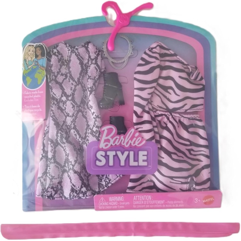 Mattel - Barbie Style Fashion Pack, 2 abiti floreali rosa e viola con accessori per bambola Barbie JJN92