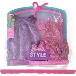Mattel - Barbie Style Fashion Pack, 2 abiti floreali rosa e viola con accessori per bambola Barbie JJN93