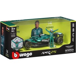 Bburago - Aston Martin AMR25 Alonso, Modello Scala 1:24, Figure Pilota