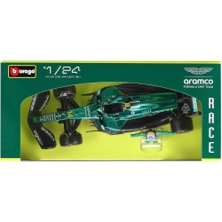 Bburago - Aston Martin AMR25 Alonso, Modello Scala 1:24, Figure Pilota