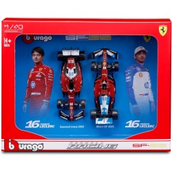 Bburago 1:43 Scale Ferrari SF-25 F1 2025 – Charles Leclerc Two-Car Driver Pack | Ufficiale Ferrari Licensed Die-Cast Set | 2025