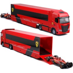 BBURAGO Iveco S-Way 570 Racing con Ferrari SF-24 #16 Leclerc, Set Diecast in Scala 1:43, Bisarca Dettagliata con Auto F1, Licen
