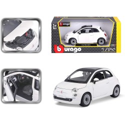 Bburago - Fiat 500 (2007) Bianco, Auto Diecast in Scala 1:24, Replica Dettagliata con Porte e Cofano Apribili, Licenza Ufficial