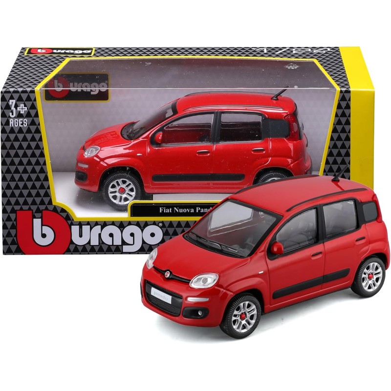 BBURAGO Fiat Panda - Modellino Realistico Auto in Scala 1:24, Licenza Ufficiale Fiat, Disponibile in Rosso e Bianco, Età Consig