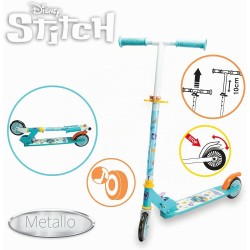 Smoby - Monopattino 2 ruote Stitch, struttura in metallo, manubrio regolabile in altezza, freno posteriore e impugnature di sic