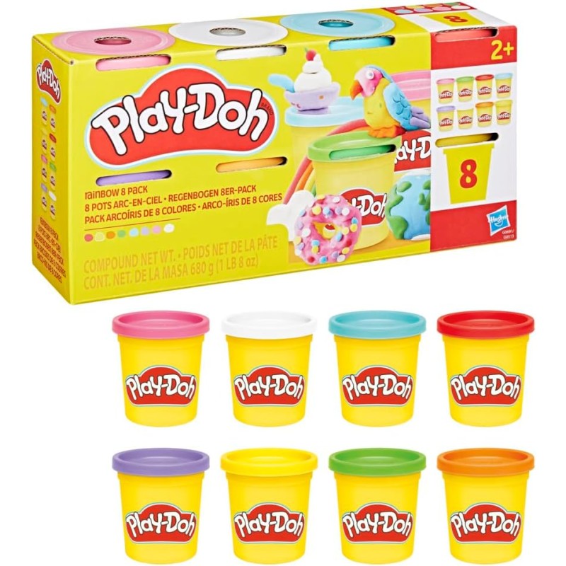 Hasbro Play-Doh 8 colori dell arcobaleno, vasetti di pasta modellabile da 85 g, attività manuale, dai 3 anni in su