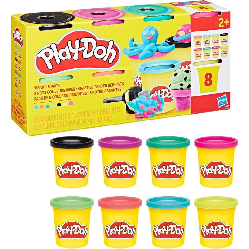 Hasbro Play-Doh 8 Colori vivaci, vasetti di pasta modellabile da 85 g