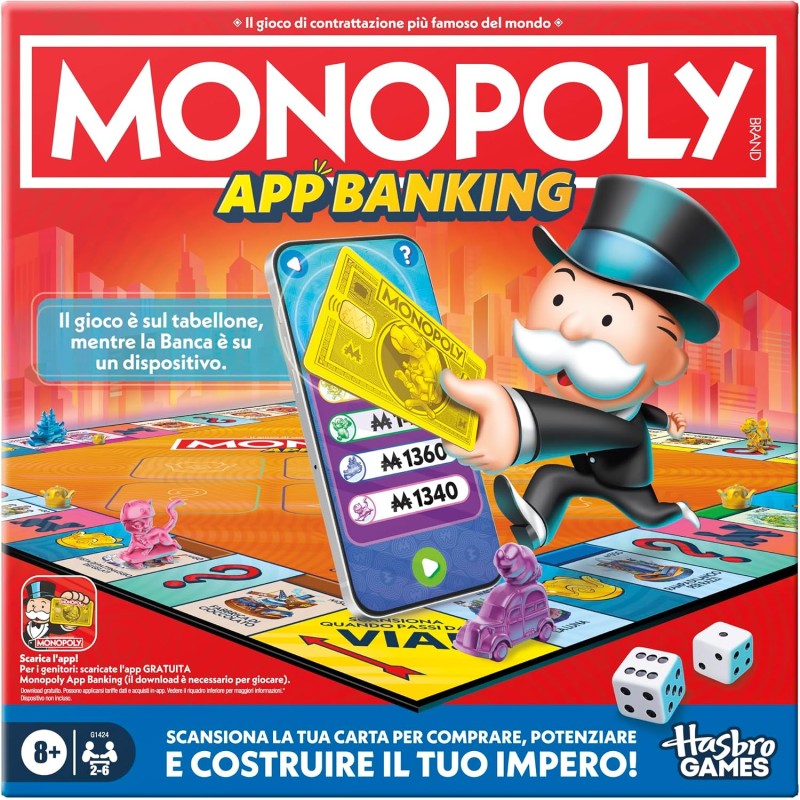 Hasbro Gaming, Monopoly App Banking, Gioco da Tavolo, Ideale per Famiglia e Amici, per Bambini e Bambine da 8 Anni in Su, Scans