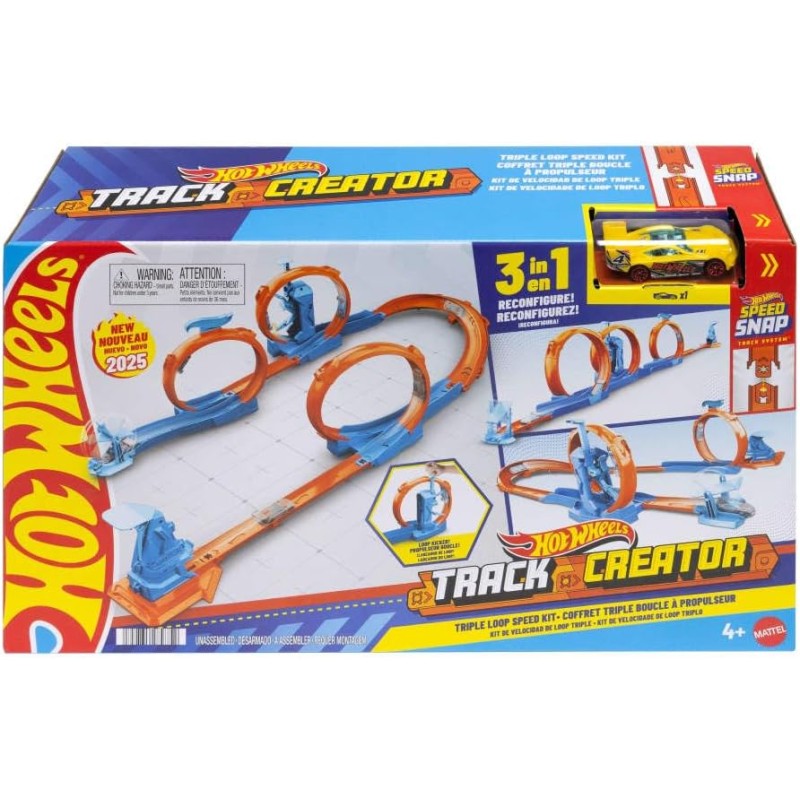 Hot Wheels Track Creator Confezione Triplo Loop con macchinina 1:64