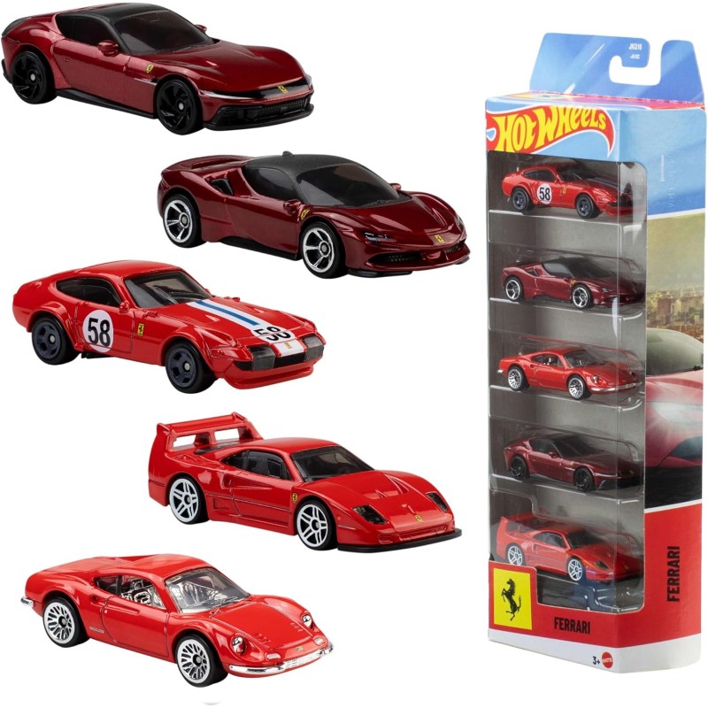 Hot Wheels Confezione da 5 Ferrari in scala 1:64