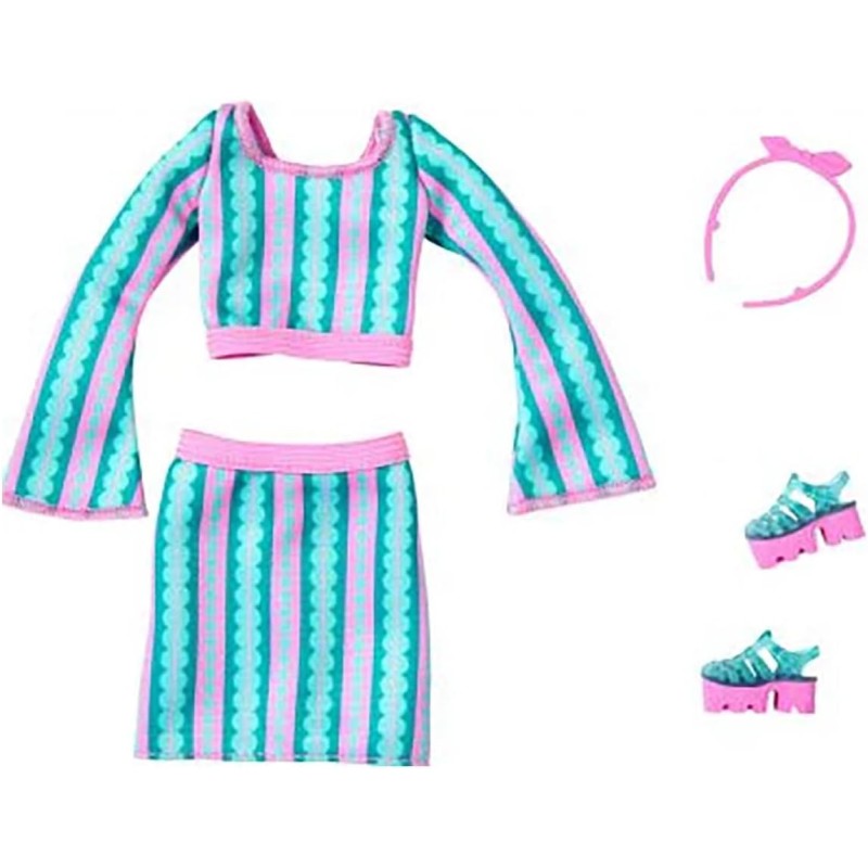 Mattel Barbie, set completo di vestiti e accessori per bambole a righe, per bambini dai 3 anni in su HYV19