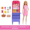 Mattel Barbie - Malibu fa la spesa, bambola bionda e bancarella del mercato con 11 accessori a tema, set ispirato al film Barbi