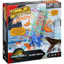 Mattel Games ​Salve le Scimmie Jurassic World La Rinascita, gioco per bambini e famiglia con torre oceanica e spinosauri ispira