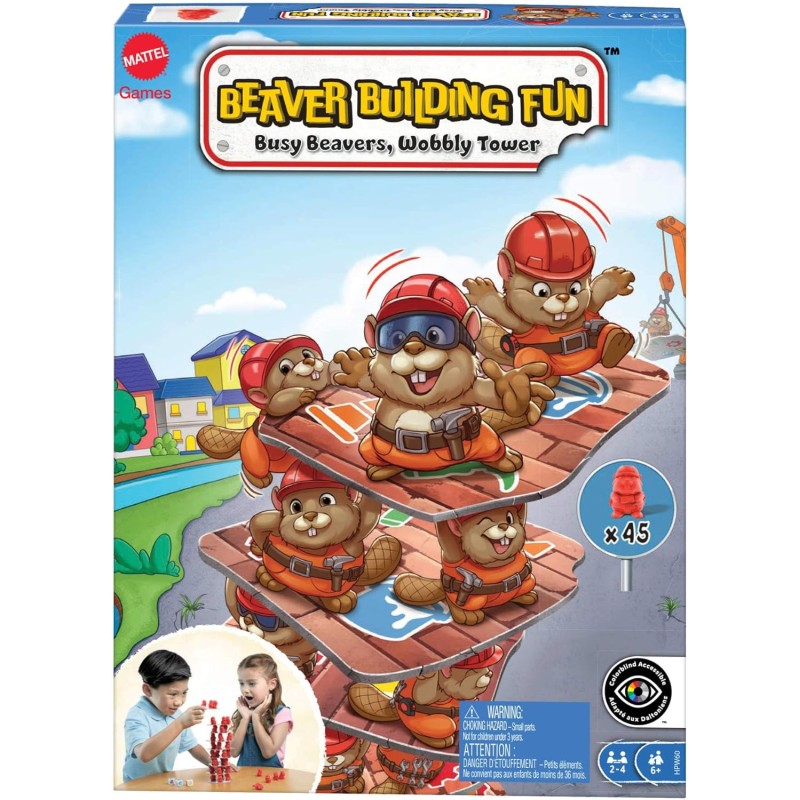 Mattel Games - Castori Costruttori, costruisci la torre traballante e scopri chi la farà cadere, per serate in famiglia e tra a