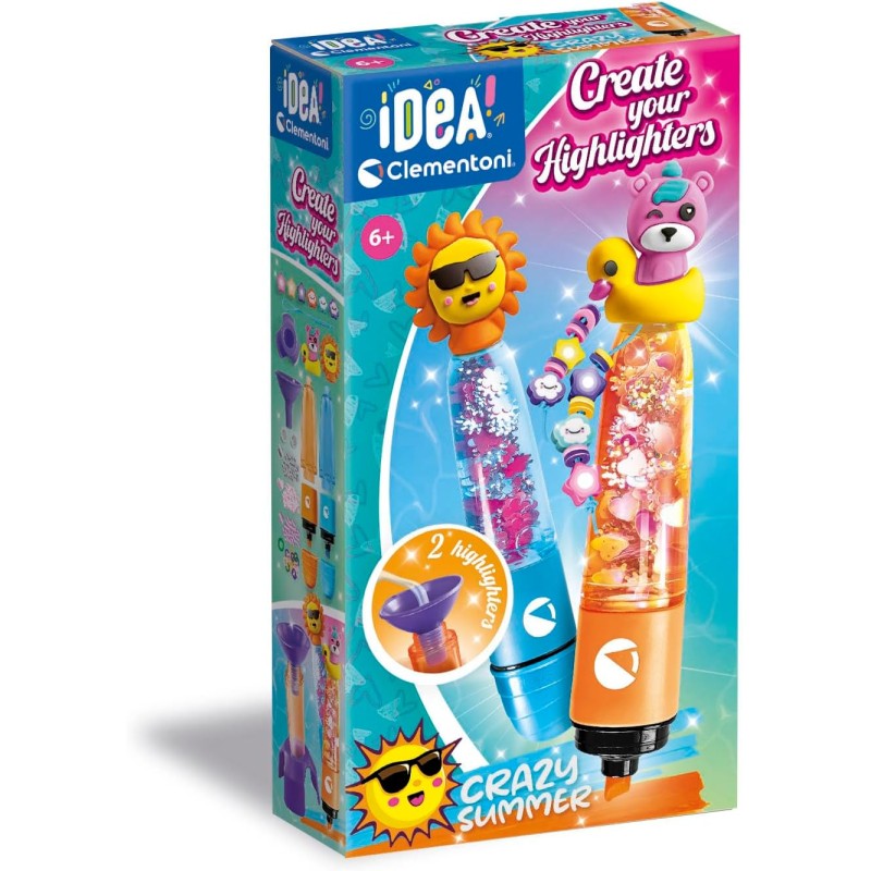 Clementoni Idea - 18130 Create Your Highlighters: Crazy Summer, Laboratorio degli Evidenziatori Personalizzati, Kit Creativo pe