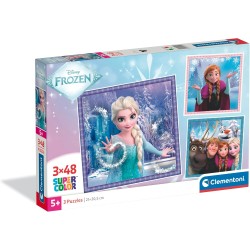 Clementoni - Puzzle per Bambini 3x48 Pezzi Supercolor, per Bambini 5+ Anni, Illustrazione con Personaggi Disney Frozen, Tema Pr