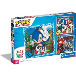 Clementoni - Sonic Supercolor Puzzle-Sonic-3x48 (Include 3 48 Pezzi) Bambini 5 Anni, Puzzle Cartoni Animati, Made in Italy, Mul