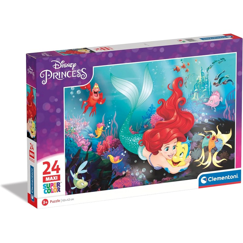 Clementoni - 24243 - Supercolor Puzzle - The Little Mermaid - 24 Pezzi - Puzzle Bambini 3 Anni, Puzzle Cartoni Animati - Made I