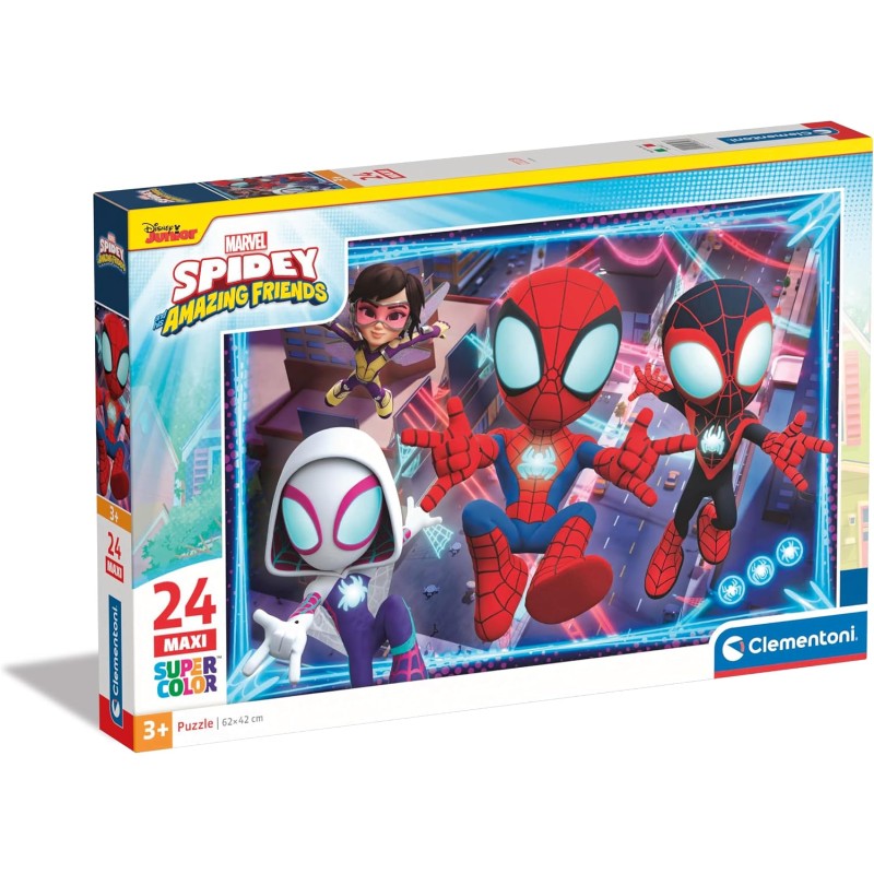 Clementoni - 28527 - Supercolor Puzzle - Marvel Spidey And His Amazing Friends - 24 Maxi Pezzi - Puzzle Bambini 3 Anni, Puzzle 
