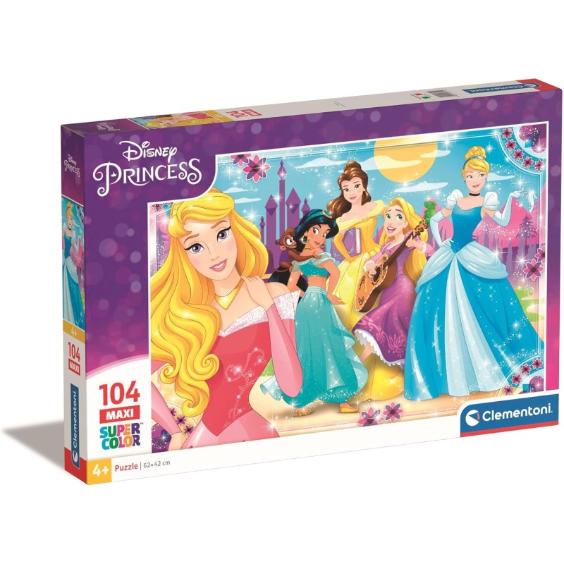 Clementoni - Le Principesse Disney & Sofia Princess Supercolor Puzzle, No Color, 104 Pezzi, 23714